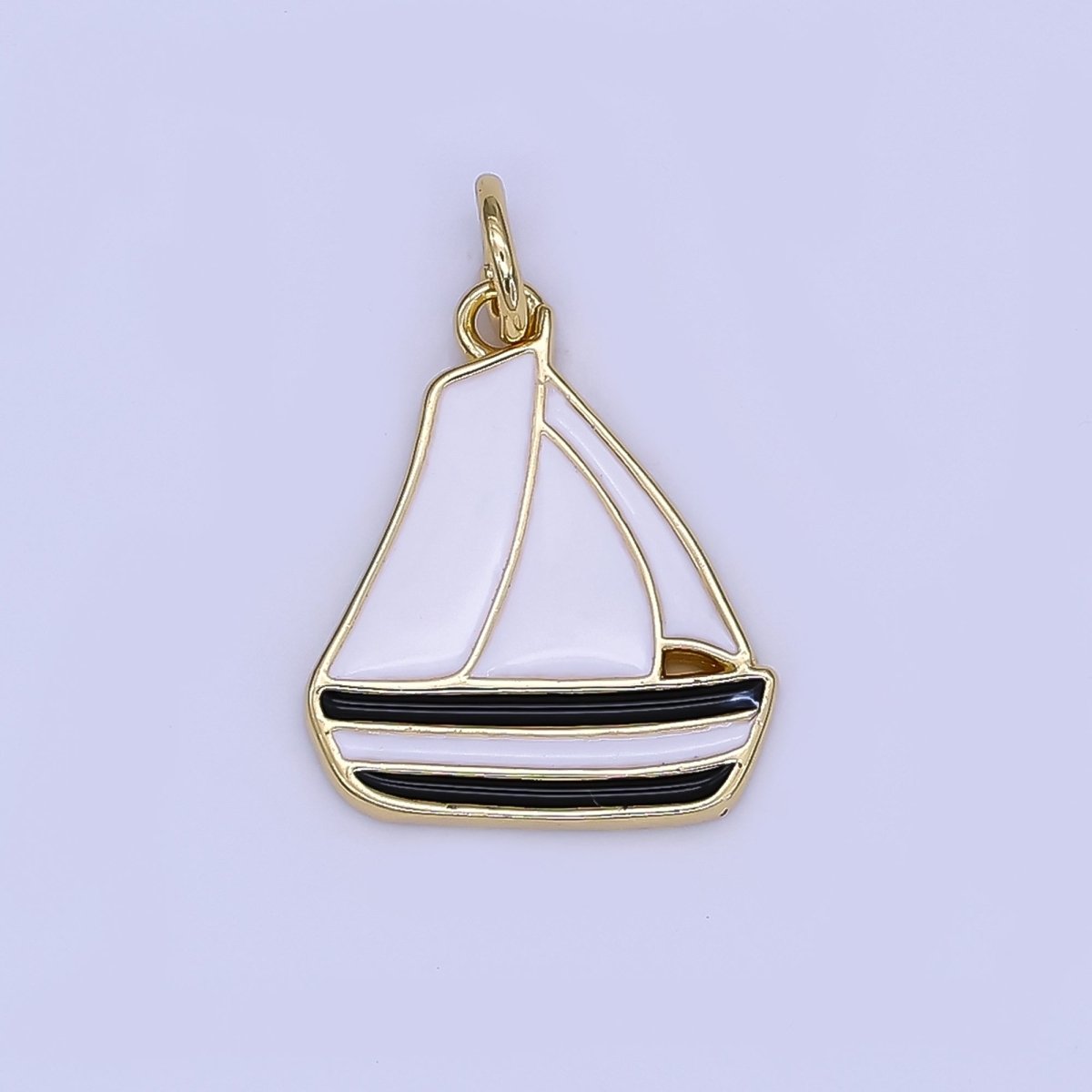 24K Gold Filled Black - White Sailing Boat Charm | N1381 - DLUXCA