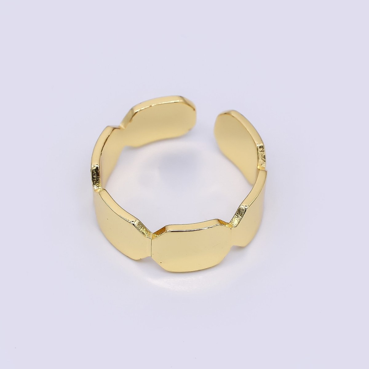 24K Gold Filled Block Link Minimalist Adjustable Open Ring | O1473 - DLUXCA