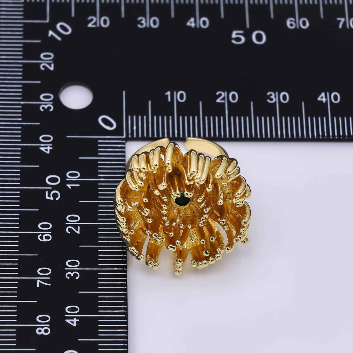 24K Gold Filled Blooming Protea Flower Adjustable Open Ring | O1475 - DLUXCA