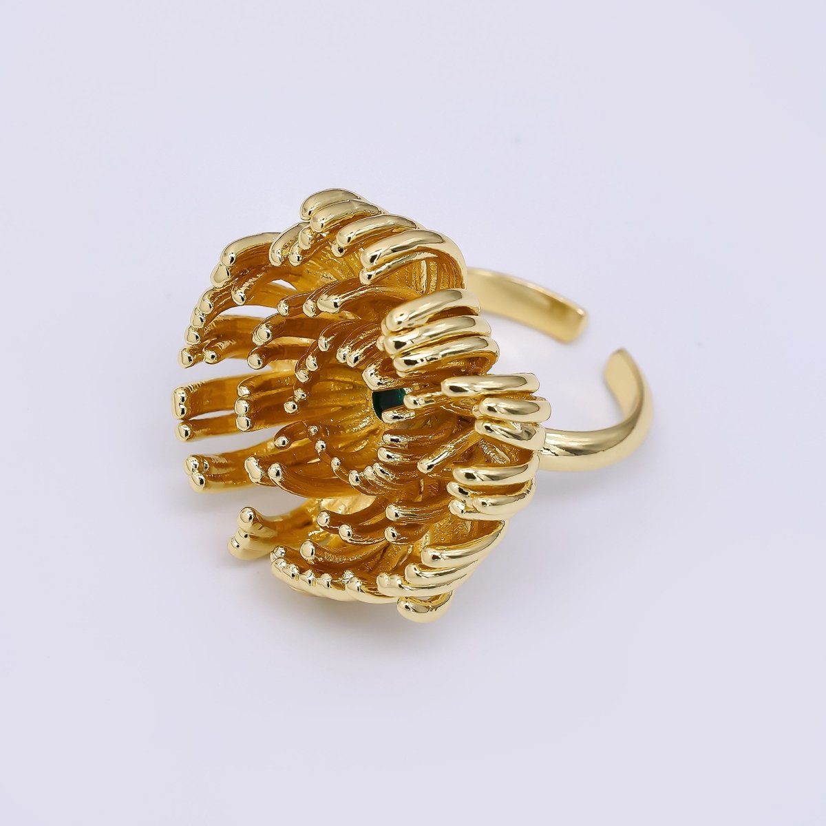 24K Gold Filled Blooming Protea Flower Adjustable Open Ring | O1475 - DLUXCA