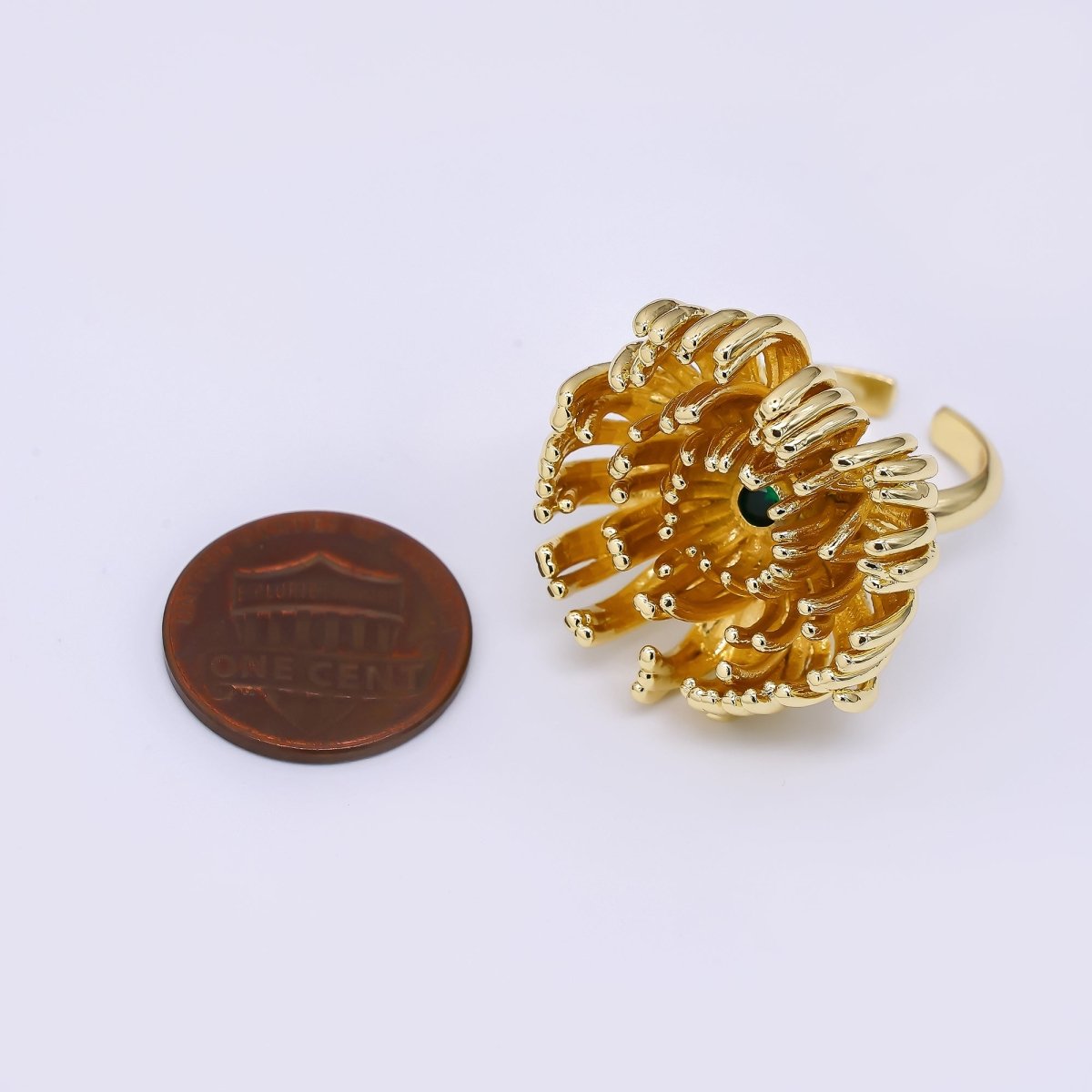 24K Gold Filled Blooming Protea Flower Adjustable Open Ring | O1475 - DLUXCA