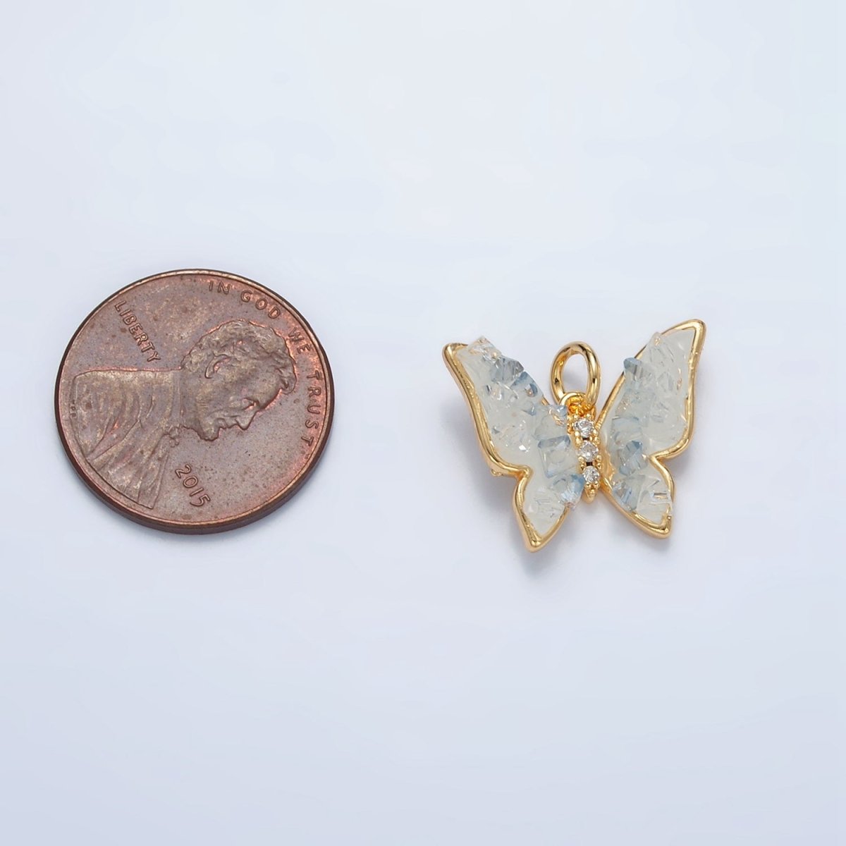 24K Gold Filled Blue Agate Enamel Butterfly Insect Charm | AG933 - DLUXCA