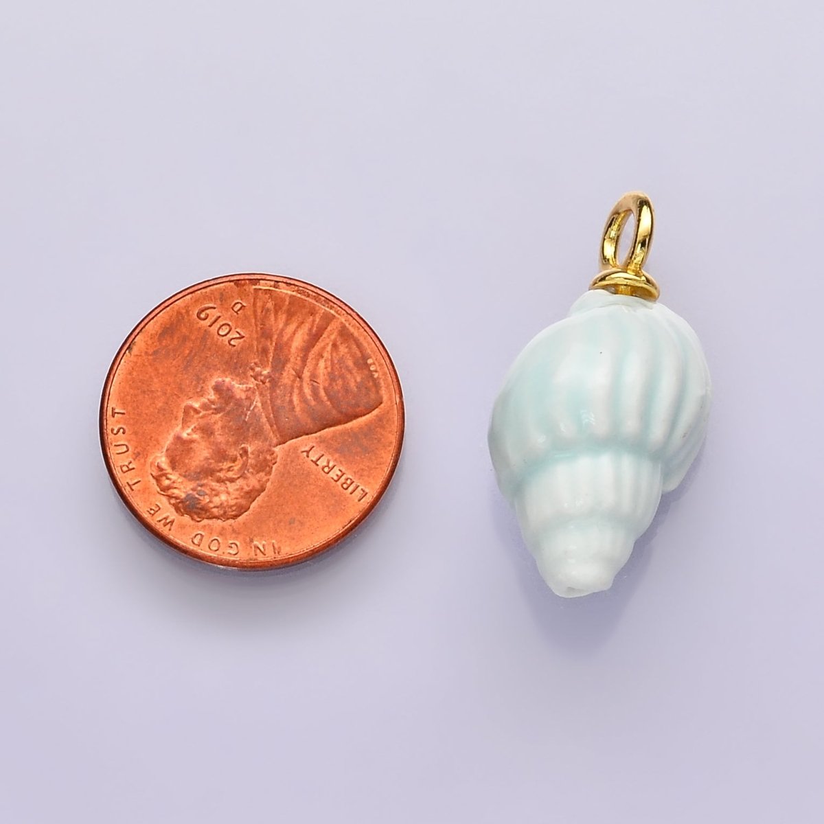 24K Gold Filled Blue Conch Sea Shell Ceramic Drop Pendant | C582 - DLUXCA