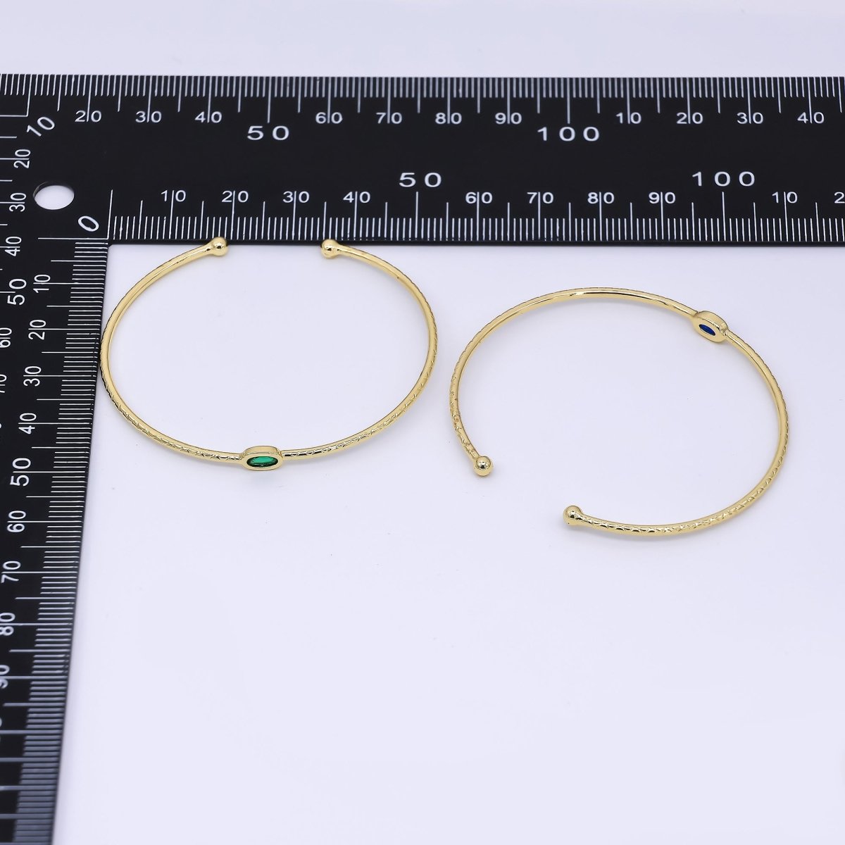 24K Gold Filled Blue CZ Simple Solitaire Cuff Bracelet | WA - 3403 - DLUXCA