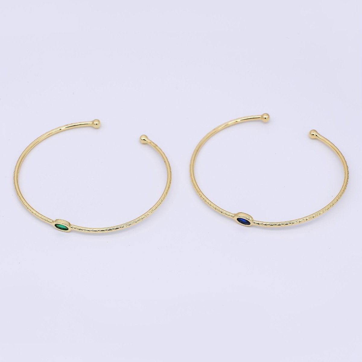 24K Gold Filled Blue CZ Simple Solitaire Cuff Bracelet | WA - 3403 - DLUXCA