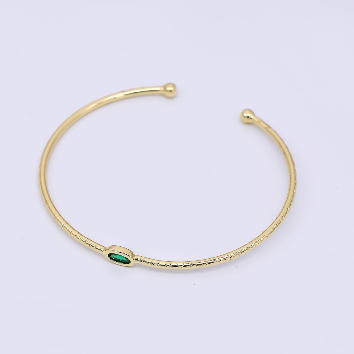 24K Gold Filled Blue CZ Simple Solitaire Cuff Bracelet | WA - 3403 - DLUXCA