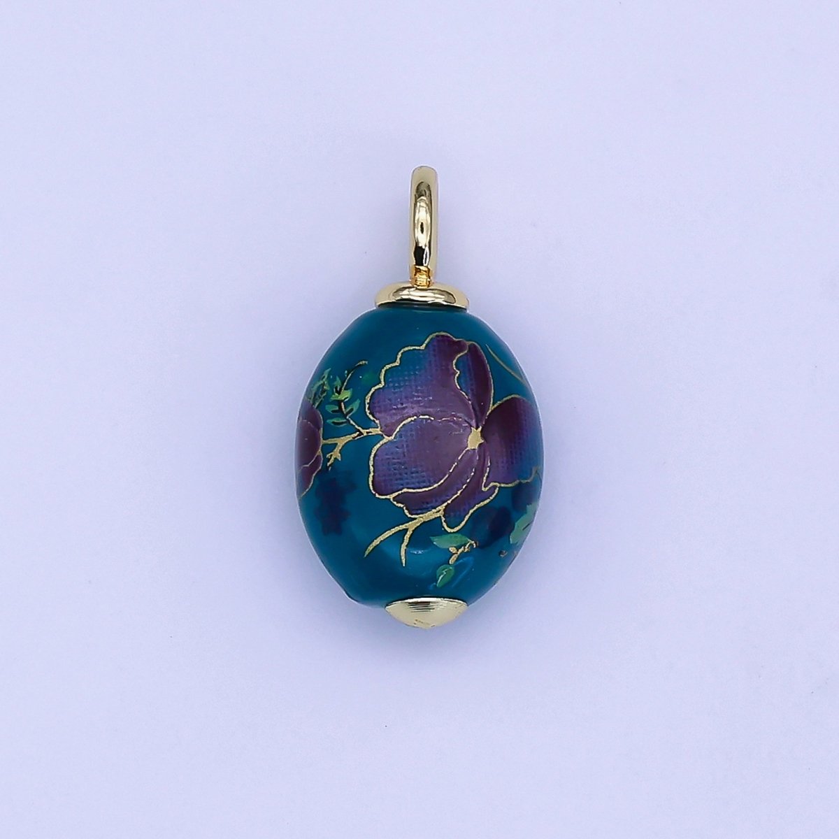 24K Gold Filled Blue Flower Sphere Ceramic Drop Pendant | CC580 - DLUXCA