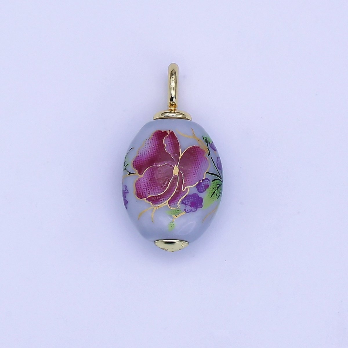 24K Gold Filled Blue Flower Sphere Ceramic Drop Pendant | CC580 - DLUXCA