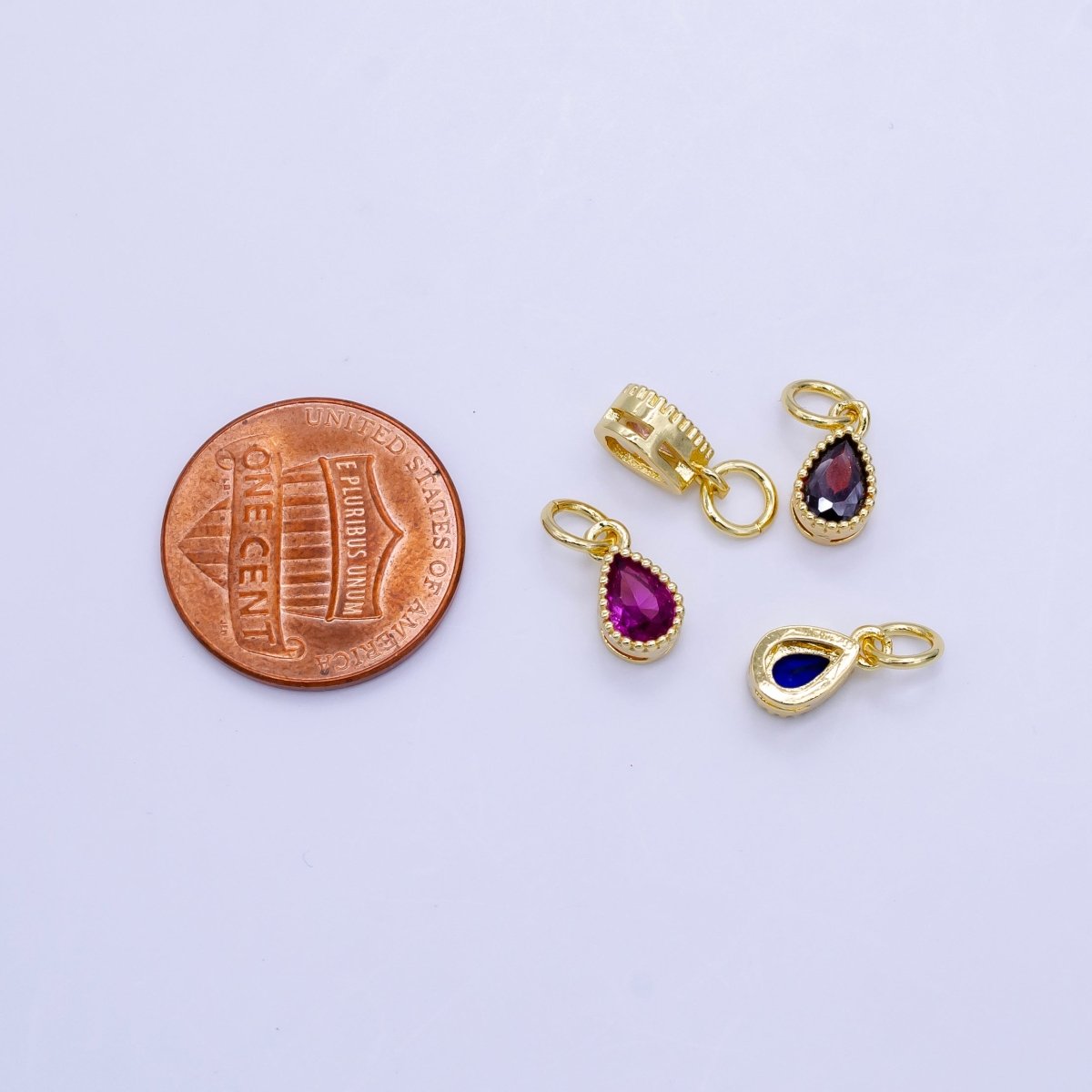 24K Gold Filled Blue, Fuchsia, Red, Pink CZ Teardrop Bezel Mini Charm | D613 - D614 - DLUXCA