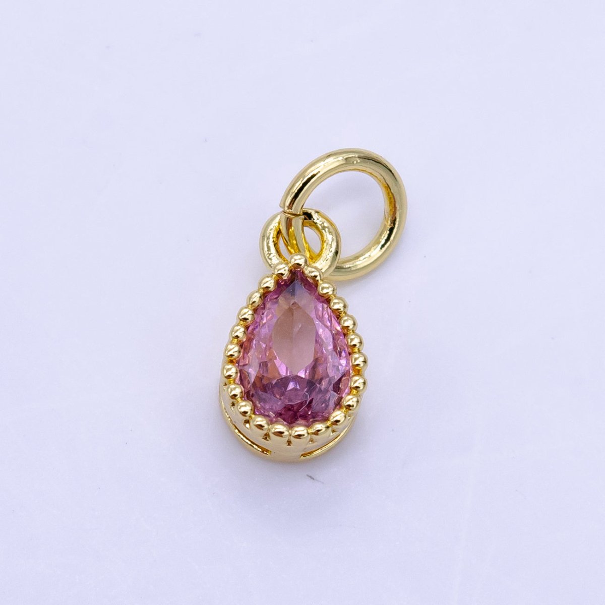 24K Gold Filled Blue, Fuchsia, Red, Pink CZ Teardrop Bezel Mini Charm | D613 - D614 - DLUXCA