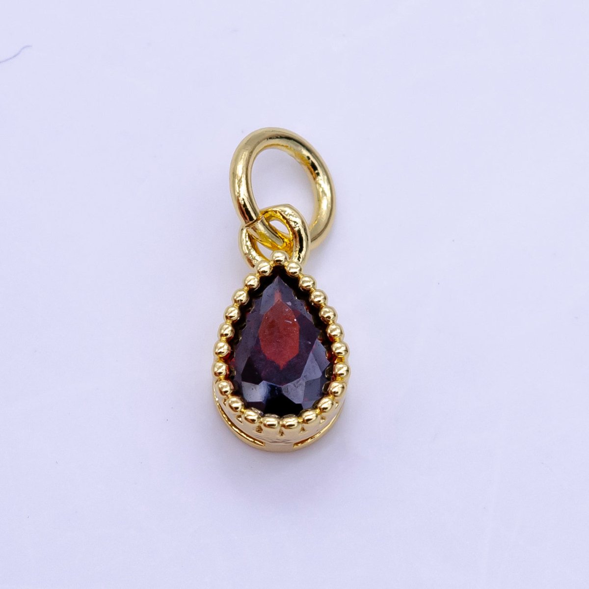 24K Gold Filled Blue, Fuchsia, Red, Pink CZ Teardrop Bezel Mini Charm | D613 - D614 - DLUXCA