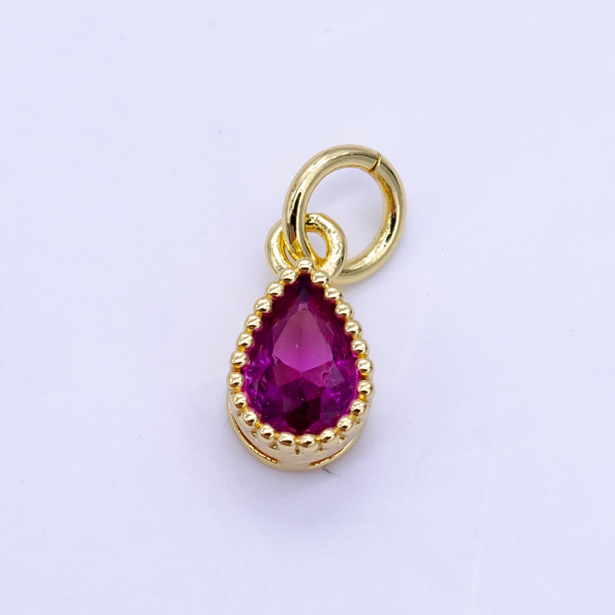 24K Gold Filled Blue, Fuchsia, Red, Pink CZ Teardrop Bezel Mini Charm | D613 - D614 - DLUXCA