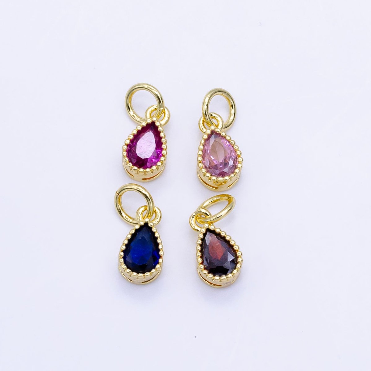 24K Gold Filled Blue, Fuchsia, Red, Pink CZ Teardrop Bezel Mini Charm | D613 - D614 - DLUXCA