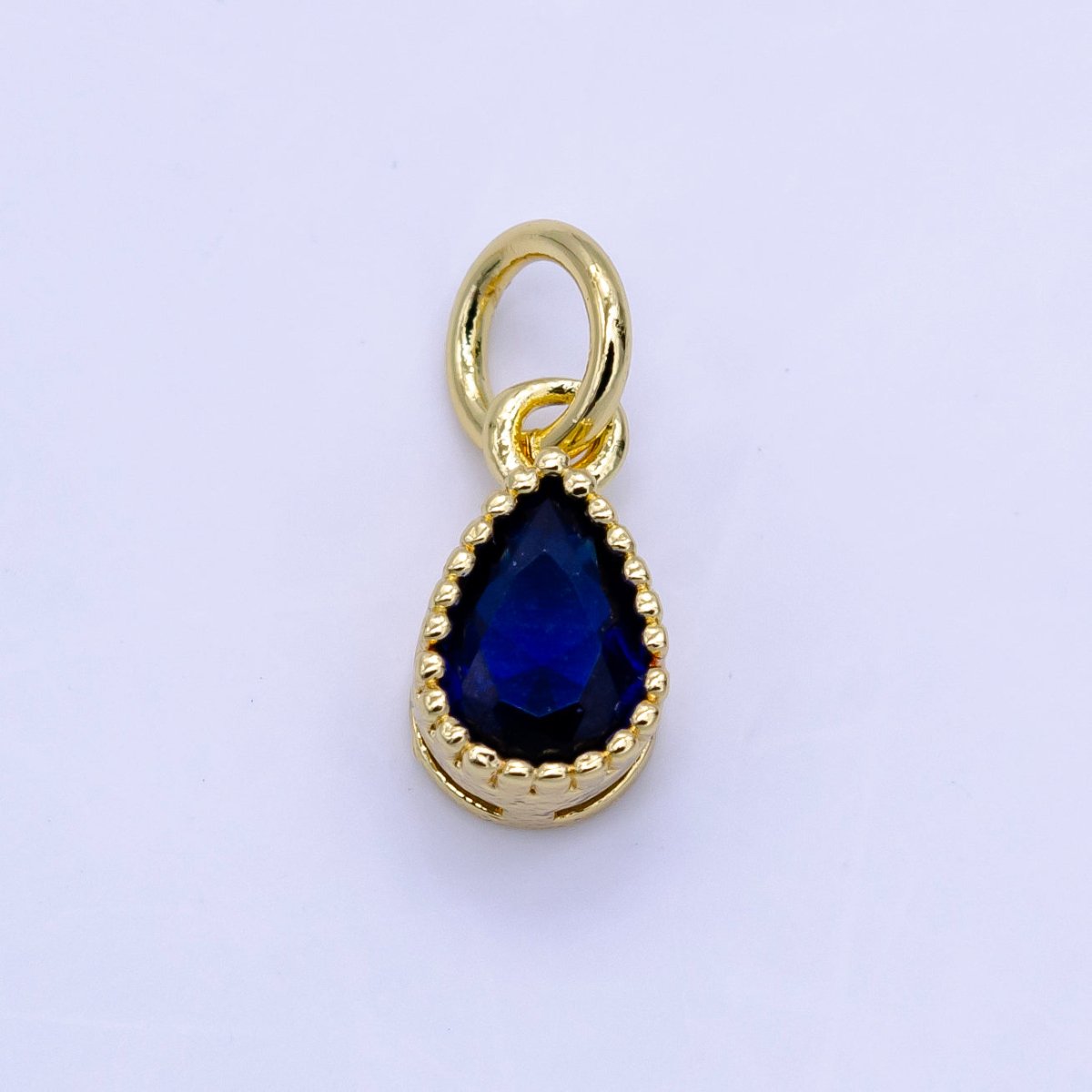 24K Gold Filled Blue, Fuchsia, Red, Pink CZ Teardrop Bezel Mini Charm | D613 - D614 - DLUXCA