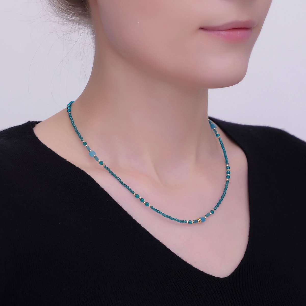 24K Gold Filled Blue Gemstone Bead 17 Inch Necklace | WA - 2960 - DLUXCA