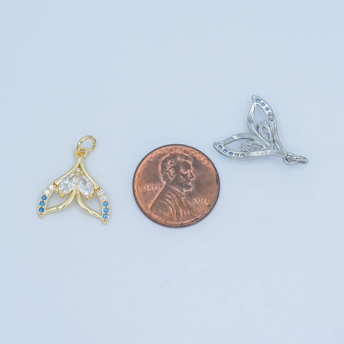 24K Gold Filled Blue Gradient Teardrop Micro Paved Tail Charm in Gold & Silver | C815 - DLUXCA