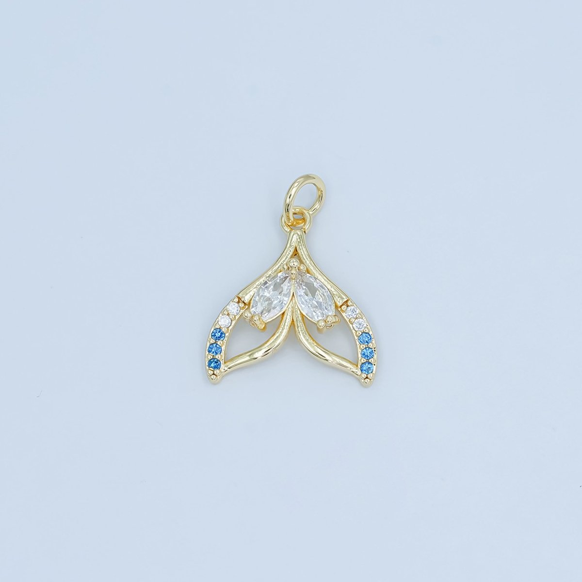 24K Gold Filled Blue Gradient Teardrop Micro Paved Tail Charm in Gold & Silver | C815 - DLUXCA