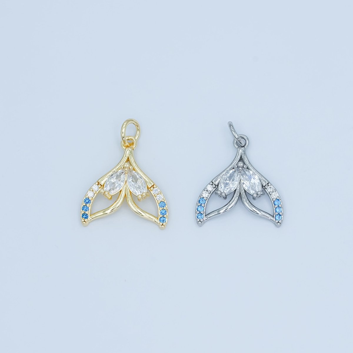 24K Gold Filled Blue Gradient Teardrop Micro Paved Tail Charm in Gold & Silver | C815 - DLUXCA