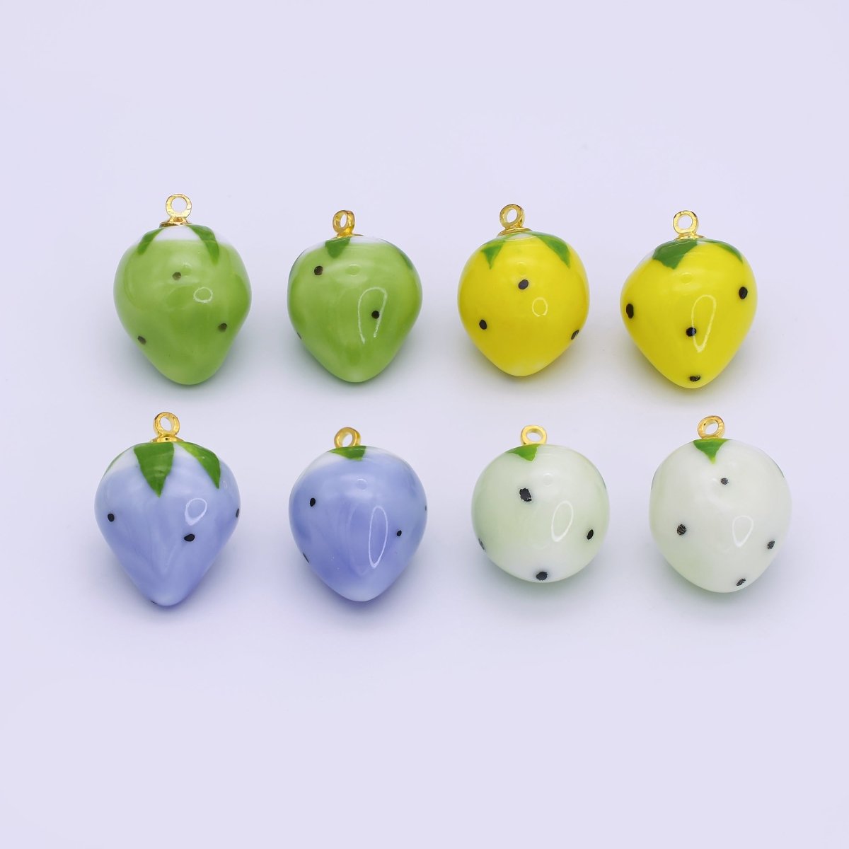 24K Gold Filled Blue, Green, White, Yellow Strawberry Ceramic Charm | N148 N149 - DLUXCA