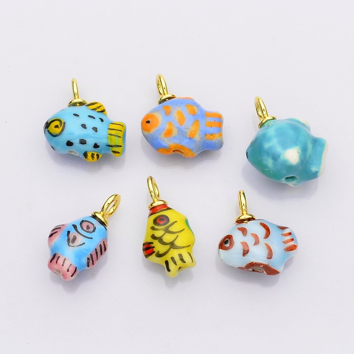 24K Gold Filled Blue, Green, Yellow Fish Ceramic Drop Pendant | N139 N140 - DLUXCA