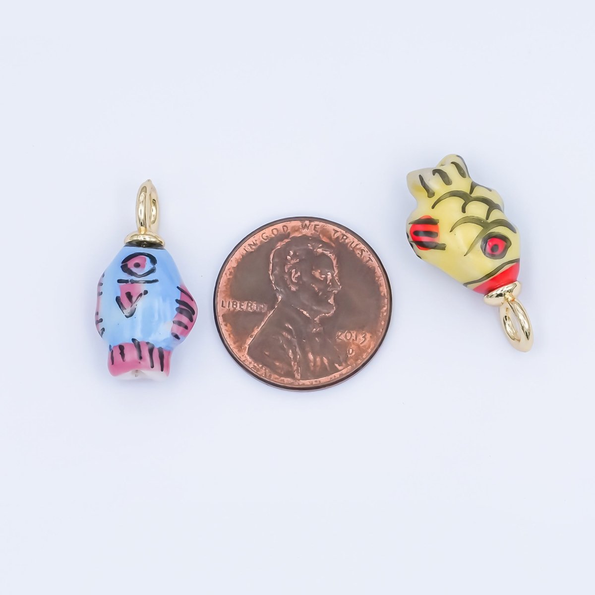 24K Gold Filled Blue, Green, Yellow Fish Ceramic Drop Pendant | N139 N140 - DLUXCA