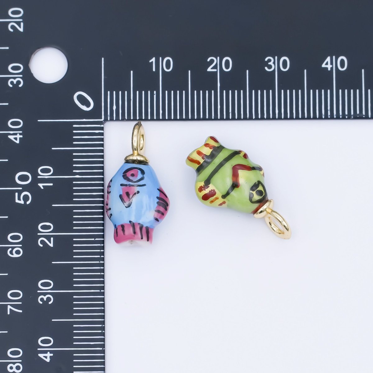 24K Gold Filled Blue, Green, Yellow Fish Ceramic Drop Pendant | N139 N140 - DLUXCA