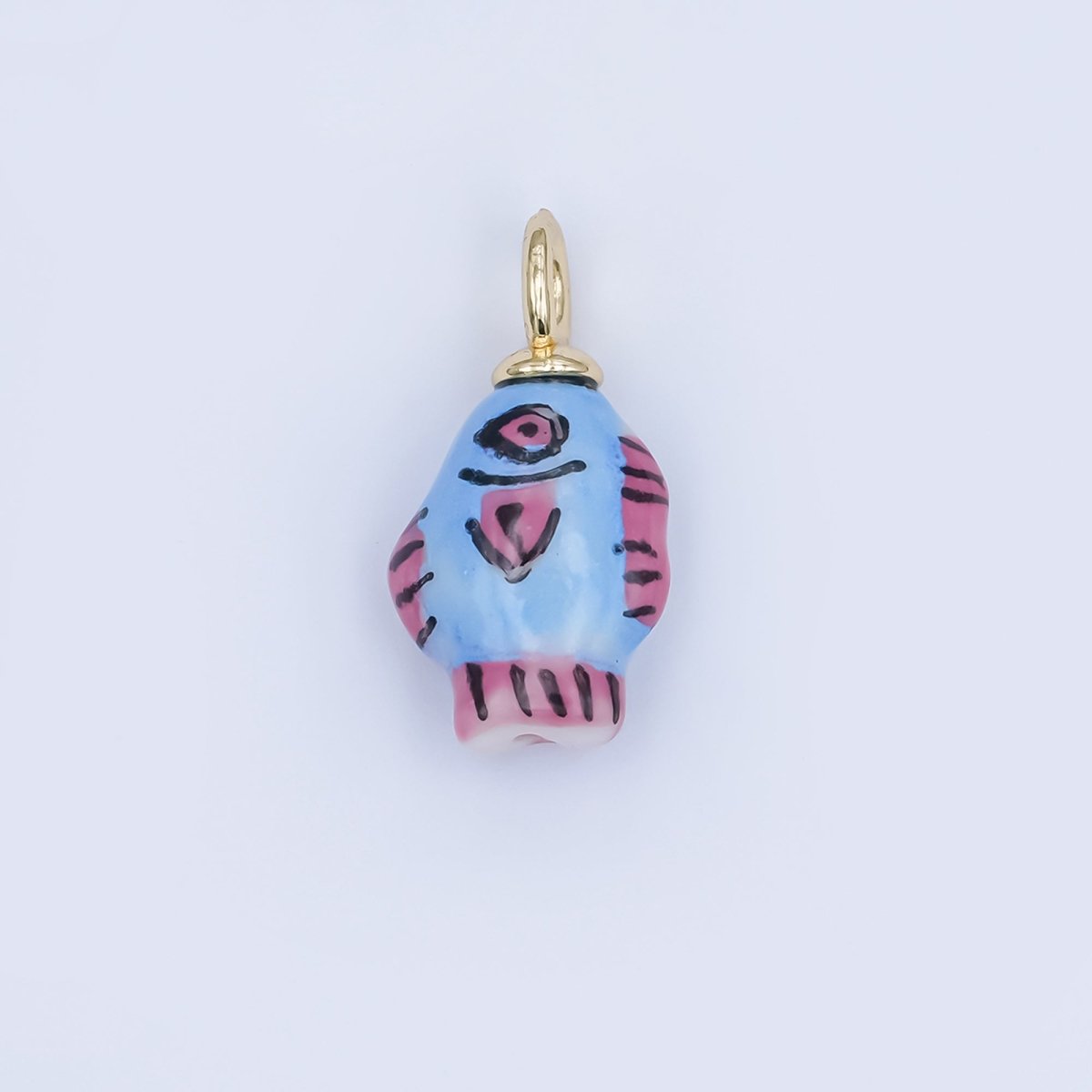 24K Gold Filled Blue, Green, Yellow Fish Ceramic Drop Pendant | N139 N140 - DLUXCA