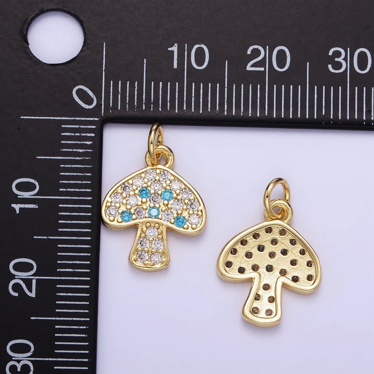 24K Gold Filled Blue Micro Paved CZ Mushroom Charm | E357 - DLUXCA