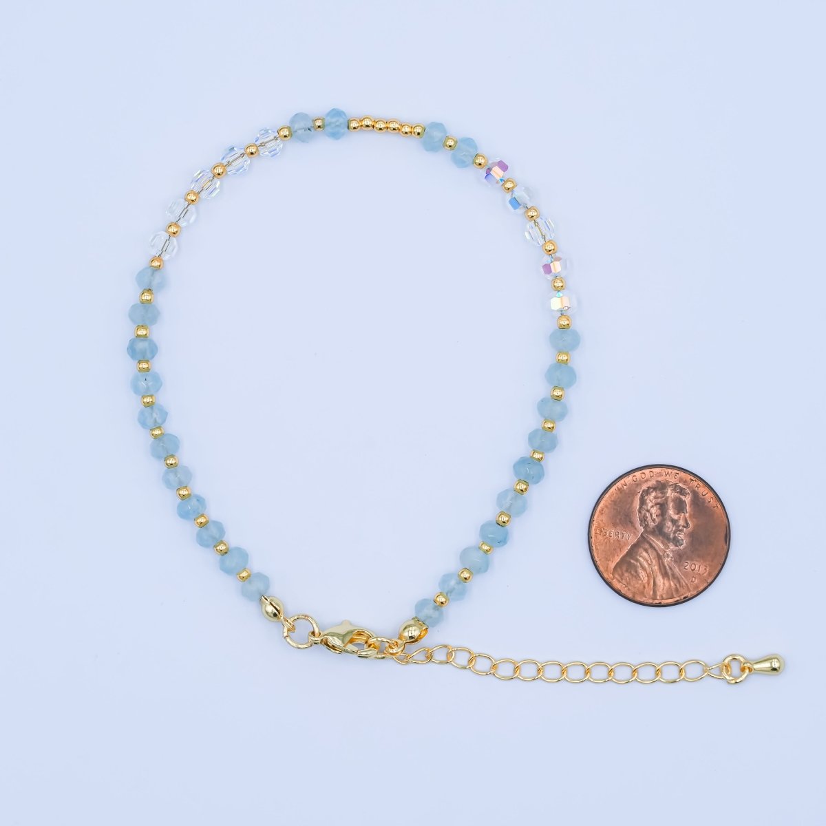 24K Gold Filled Blue Multicolor AB Crystal Gemstone 7.5 Inch Bracelet | WA - 2883 - DLUXCA