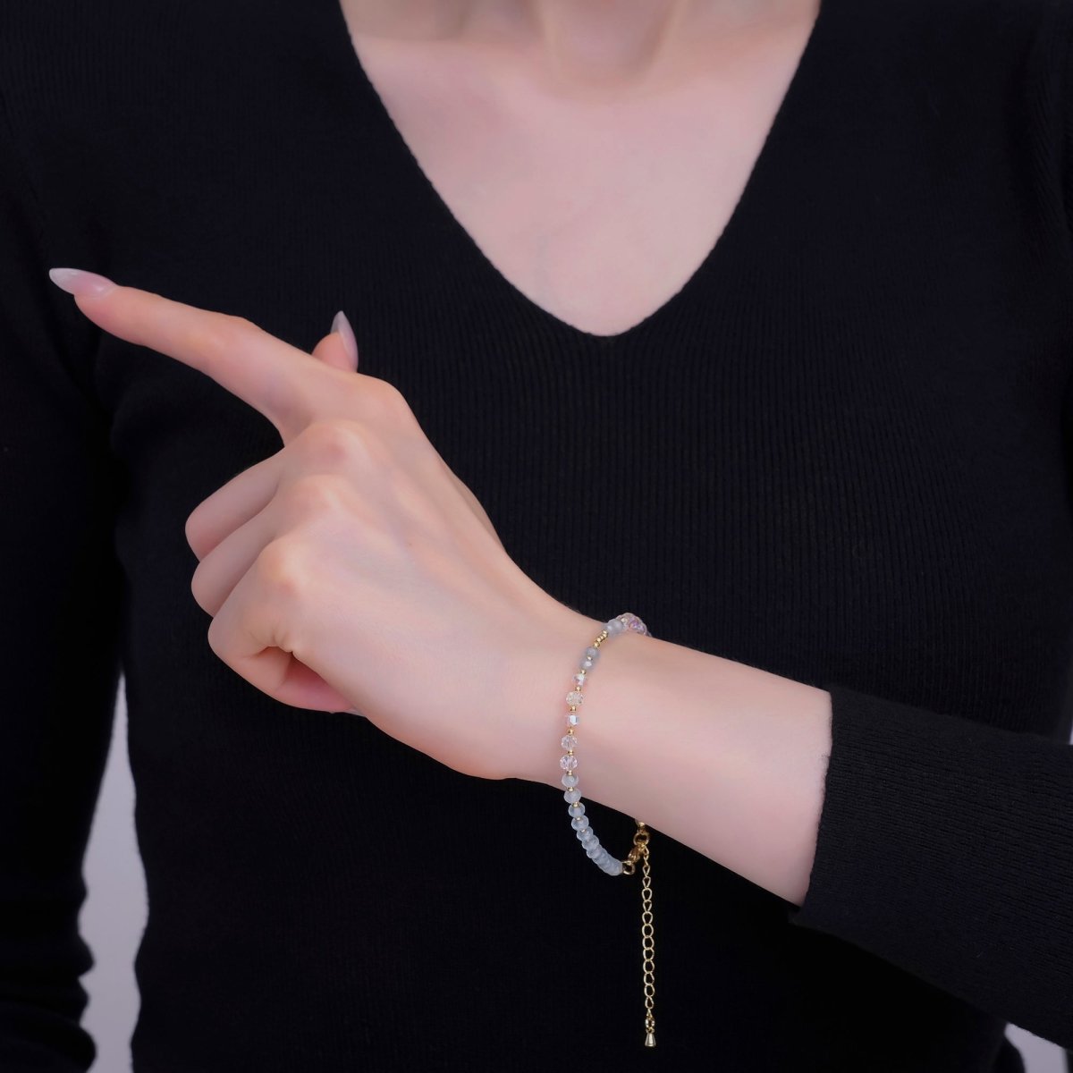 24K Gold Filled Blue Multicolor AB Crystal Gemstone 7.5 Inch Bracelet | WA - 2883 - DLUXCA