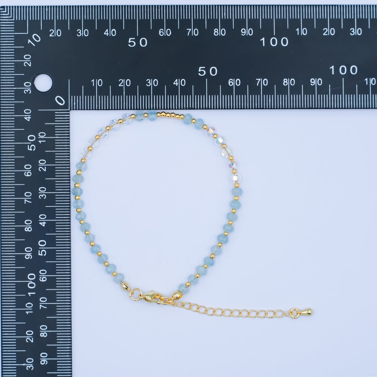 24K Gold Filled Blue Multicolor AB Crystal Gemstone 7.5 Inch Bracelet | WA - 2883 - DLUXCA