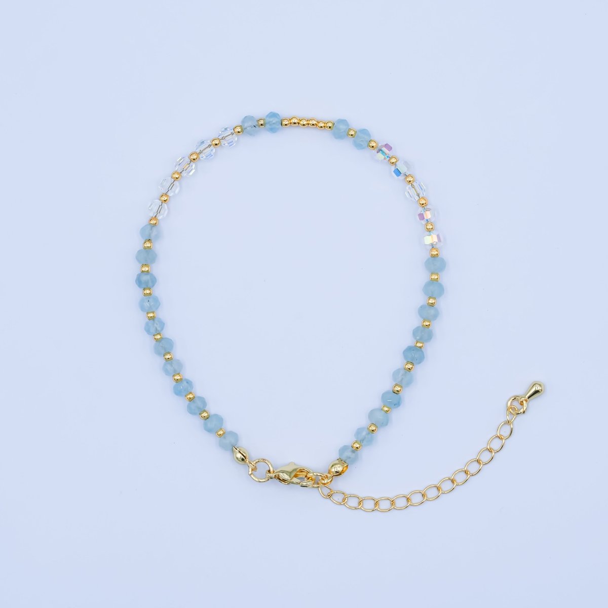 24K Gold Filled Blue Multicolor AB Crystal Gemstone 7.5 Inch Bracelet | WA - 2883 - DLUXCA
