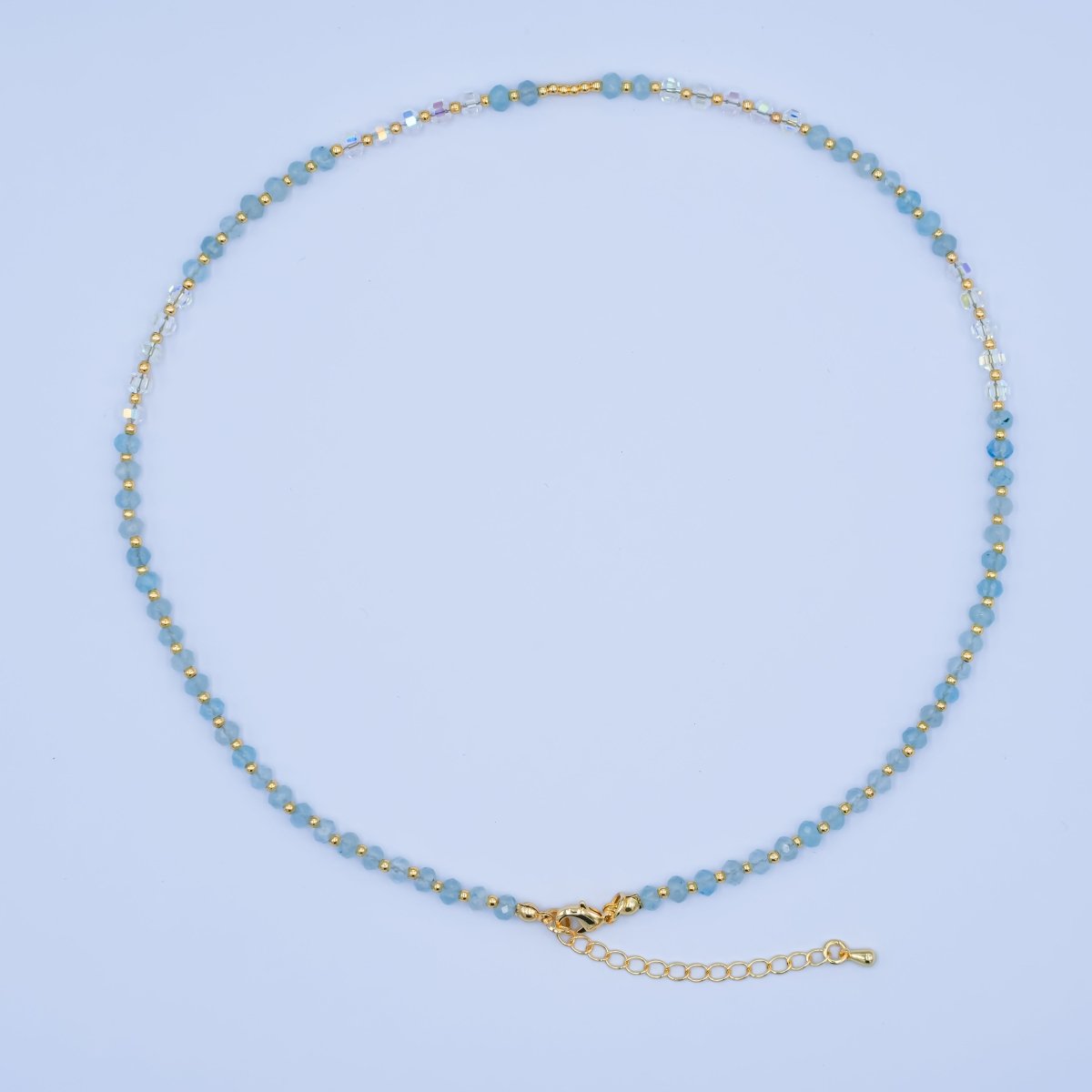 24K Gold Filled Blue Multicolor AB Crystal Gemstone Bead 17 Inch Necklace | WA - 2869 - DLUXCA