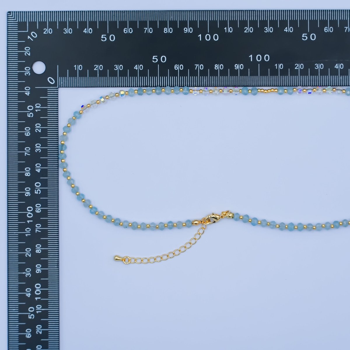 24K Gold Filled Blue Multicolor AB Crystal Gemstone Bead 17 Inch Necklace | WA - 2869 - DLUXCA