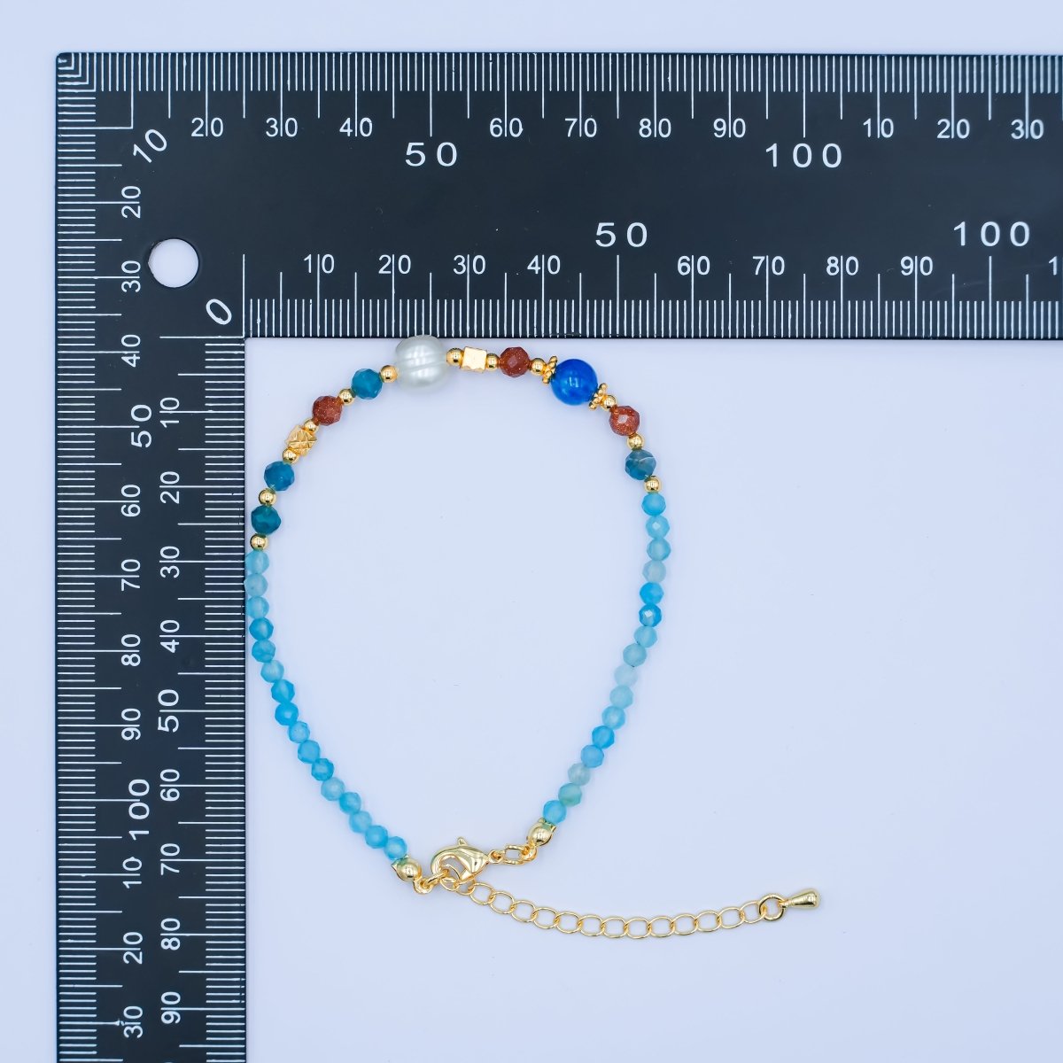 24K Gold Filled Blue Multicolor Gemstone 9.25 Inch Bracelet | WA - 2887 - DLUXCA