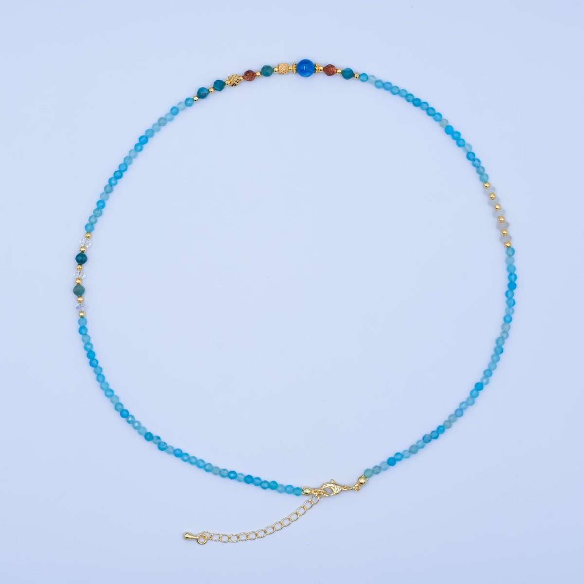 24K Gold Filled Blue Multicolor Gemstone Gemstone Bead 18 Inch Necklace | WA - 2873 - DLUXCA