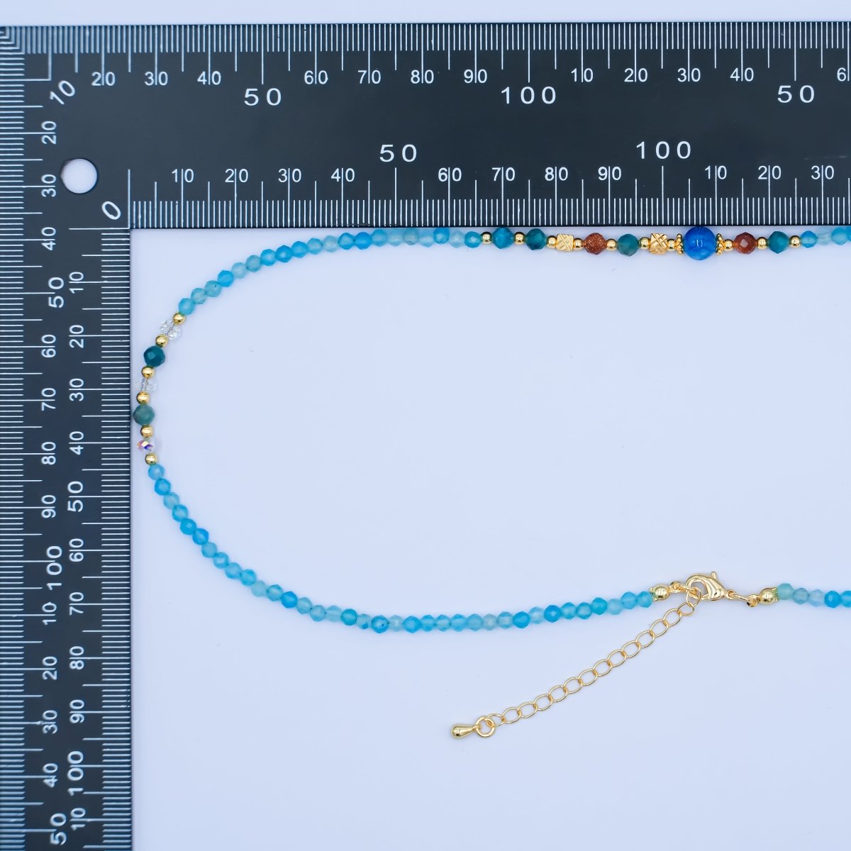 24K Gold Filled Blue Multicolor Gemstone Gemstone Bead 18 Inch Necklace | WA - 2873 - DLUXCA