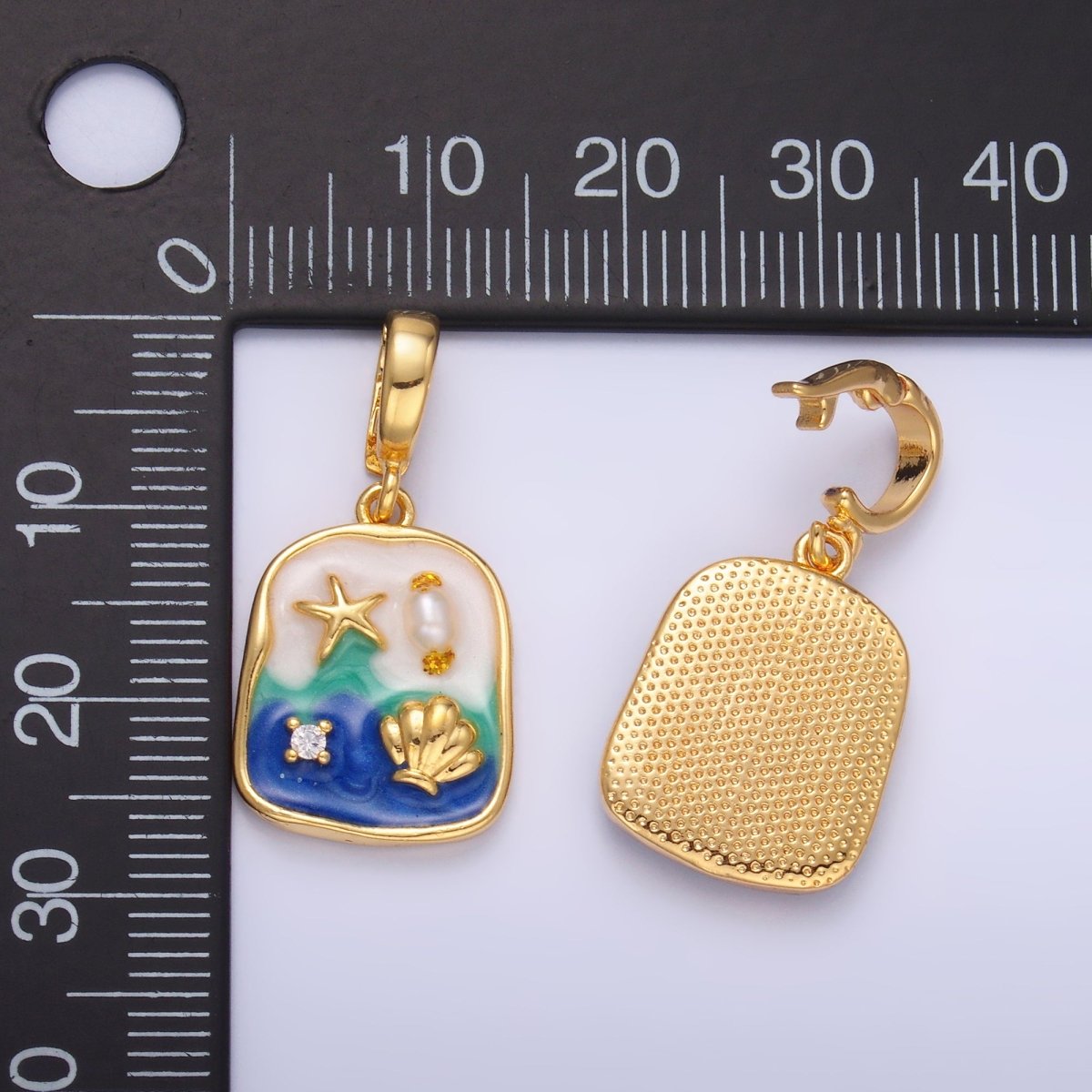 24K Gold Filled Blue Ocean Clam Under The Sea Charm with Snap Bail Pendant | AA - 1466 - DLUXCA