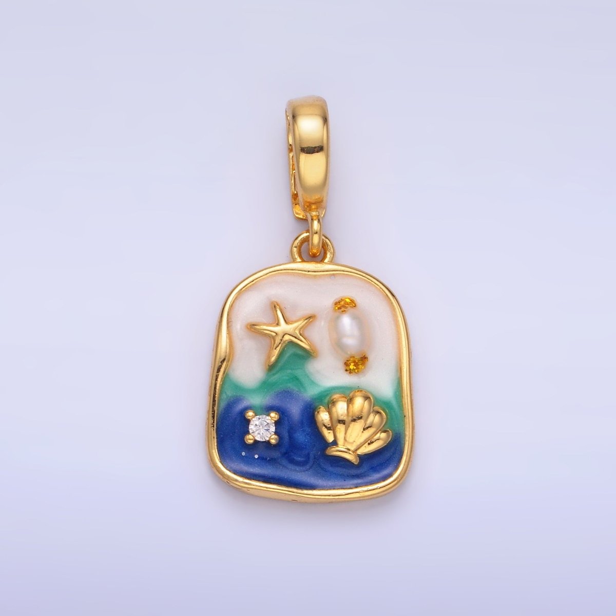 24K Gold Filled Blue Ocean Clam Under The Sea Charm with Snap Bail Pendant | AA - 1466 - DLUXCA