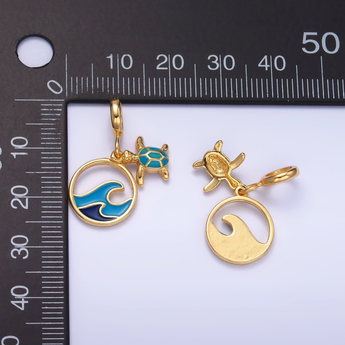 24K Gold Filled Blue Ocean Tortoise Rhondelle Drop Pendant | E796 - DLUXCA