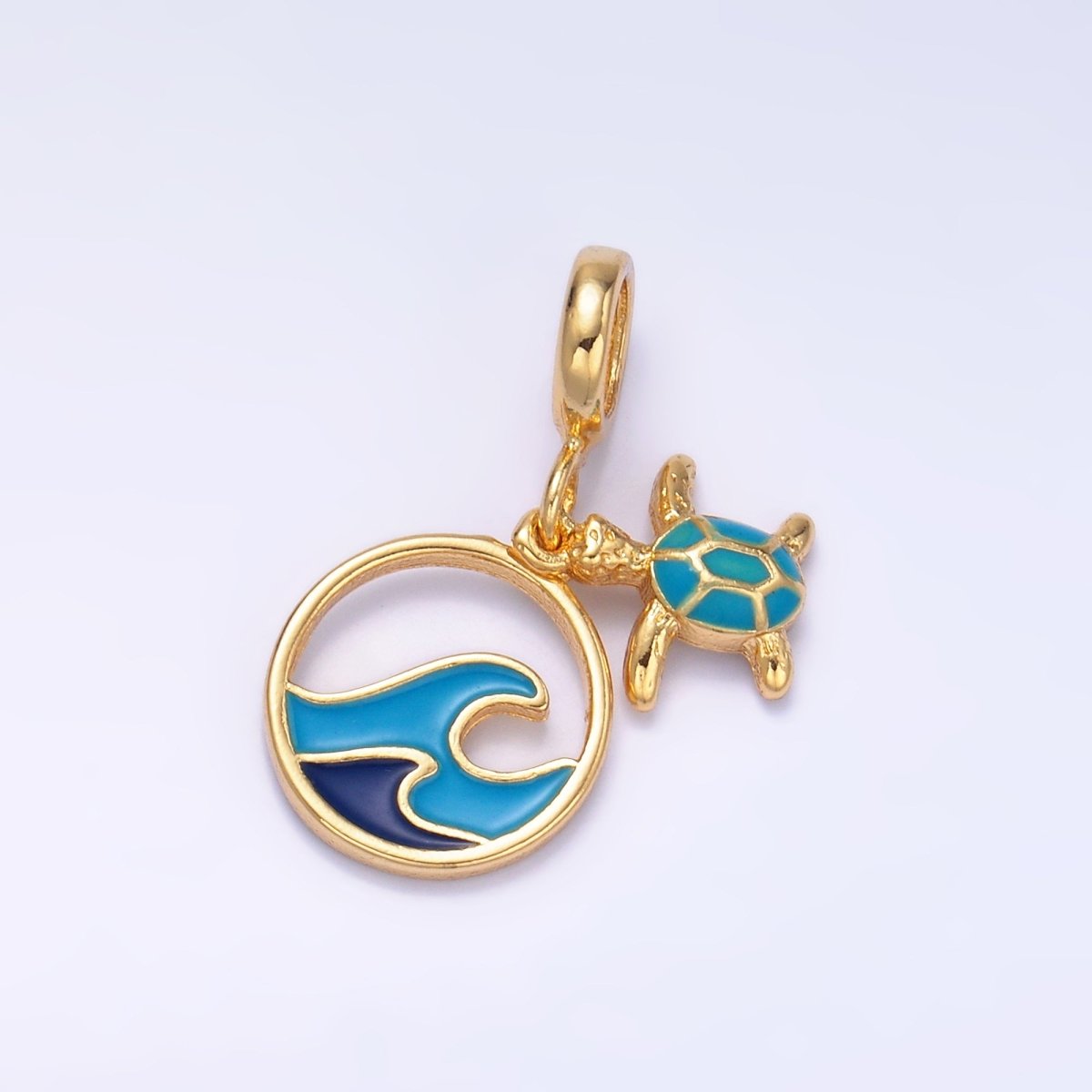 24K Gold Filled Blue Ocean Tortoise Rhondelle Drop Pendant | E796 - DLUXCA