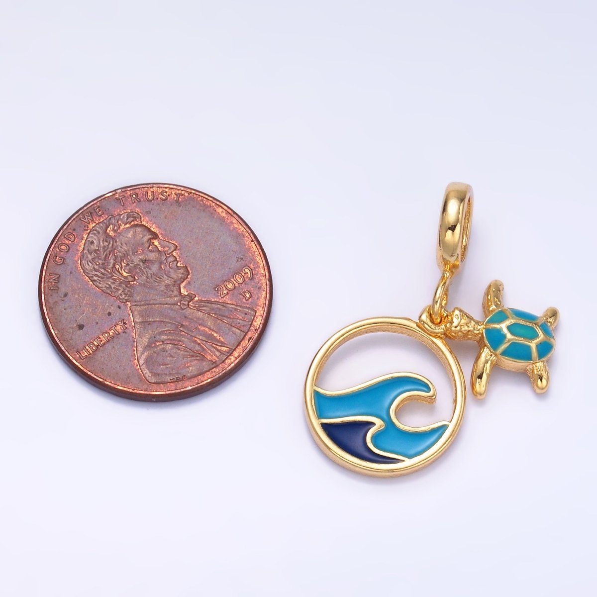 24K Gold Filled Blue Ocean Tortoise Rhondelle Drop Pendant | E796 - DLUXCA