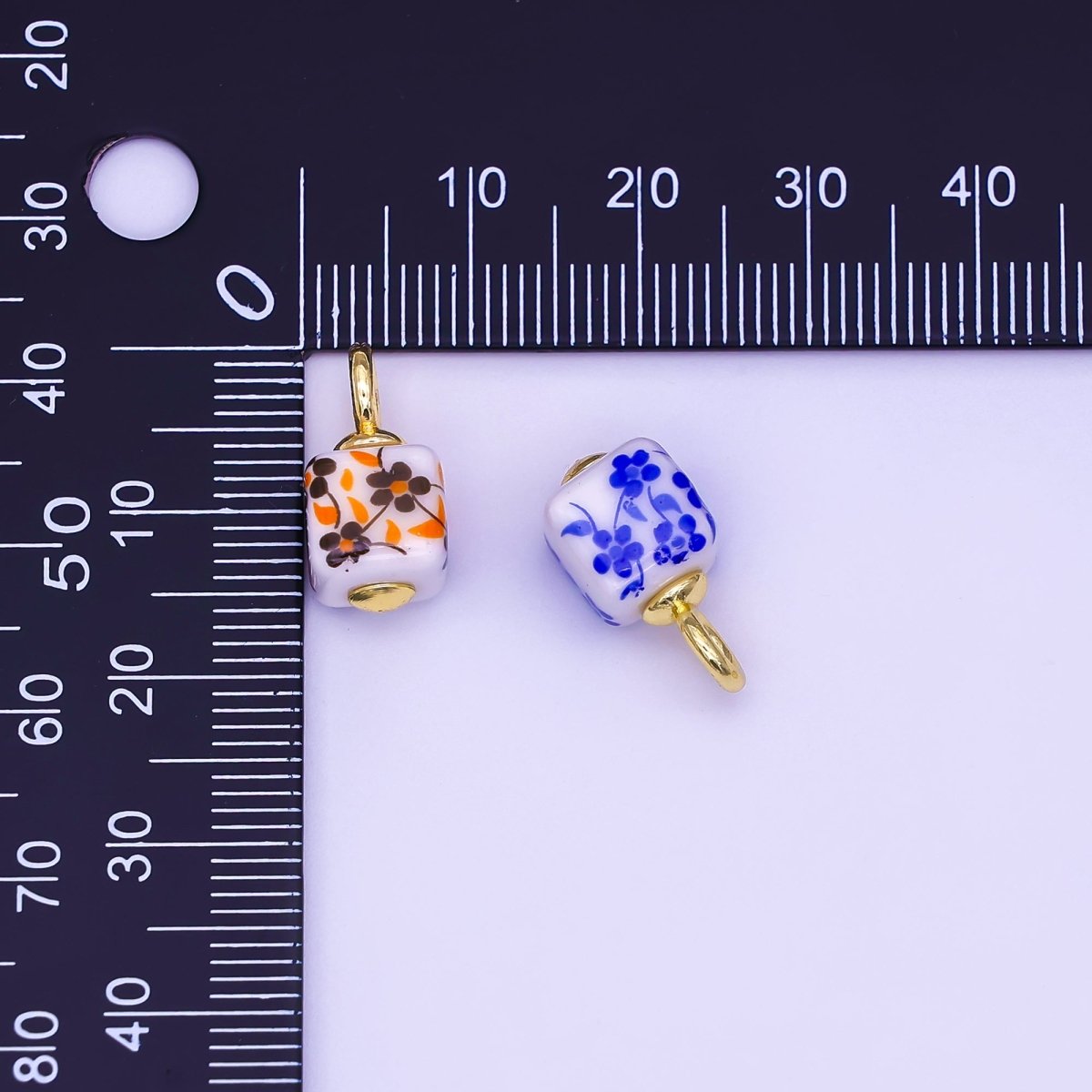 24K Gold Filled Blue, Pink, Brown, Red Daisy Flower Cube Ceramic Drop Pendant | E648 E704 - DLUXCA