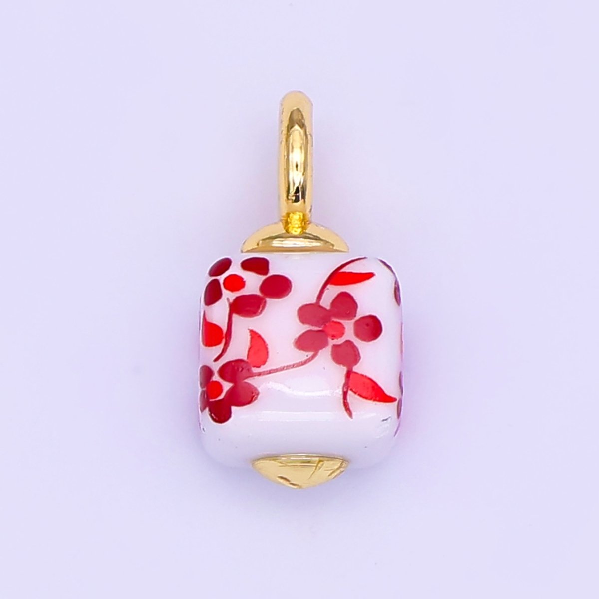 24K Gold Filled Blue, Pink, Brown, Red Daisy Flower Cube Ceramic Drop Pendant | E648 E704 - DLUXCA