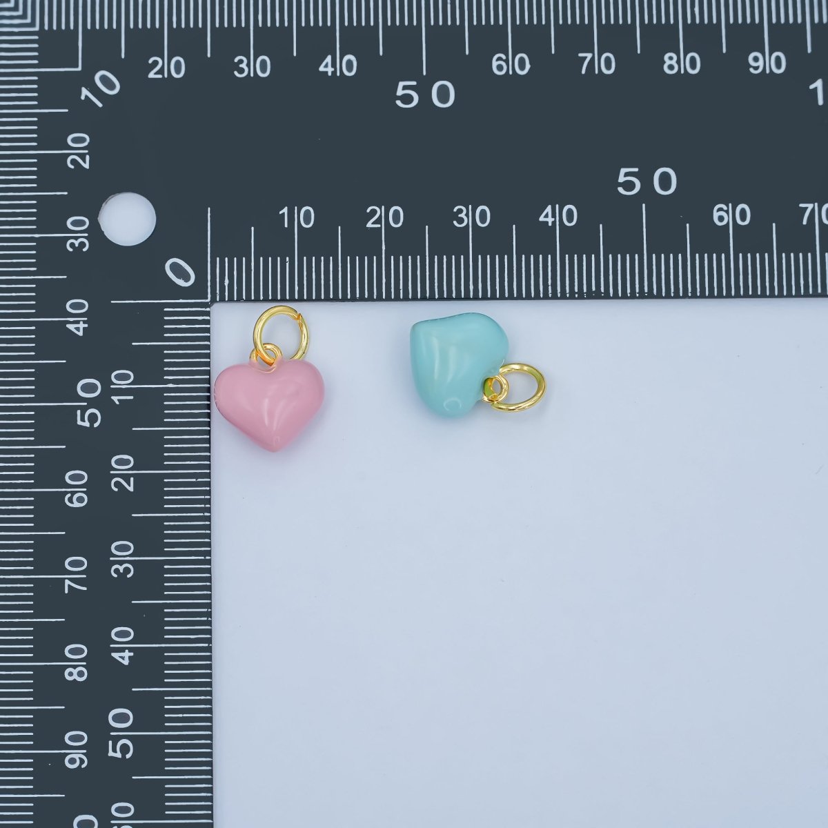 24K Gold Filled Blue, Pink Enamel Heart Multidimensional Charm | N078 - DLUXCA