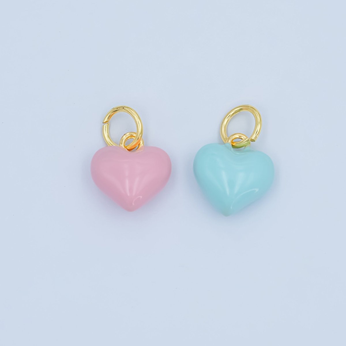 24K Gold Filled Blue, Pink Enamel Heart Multidimensional Charm | N078 - DLUXCA