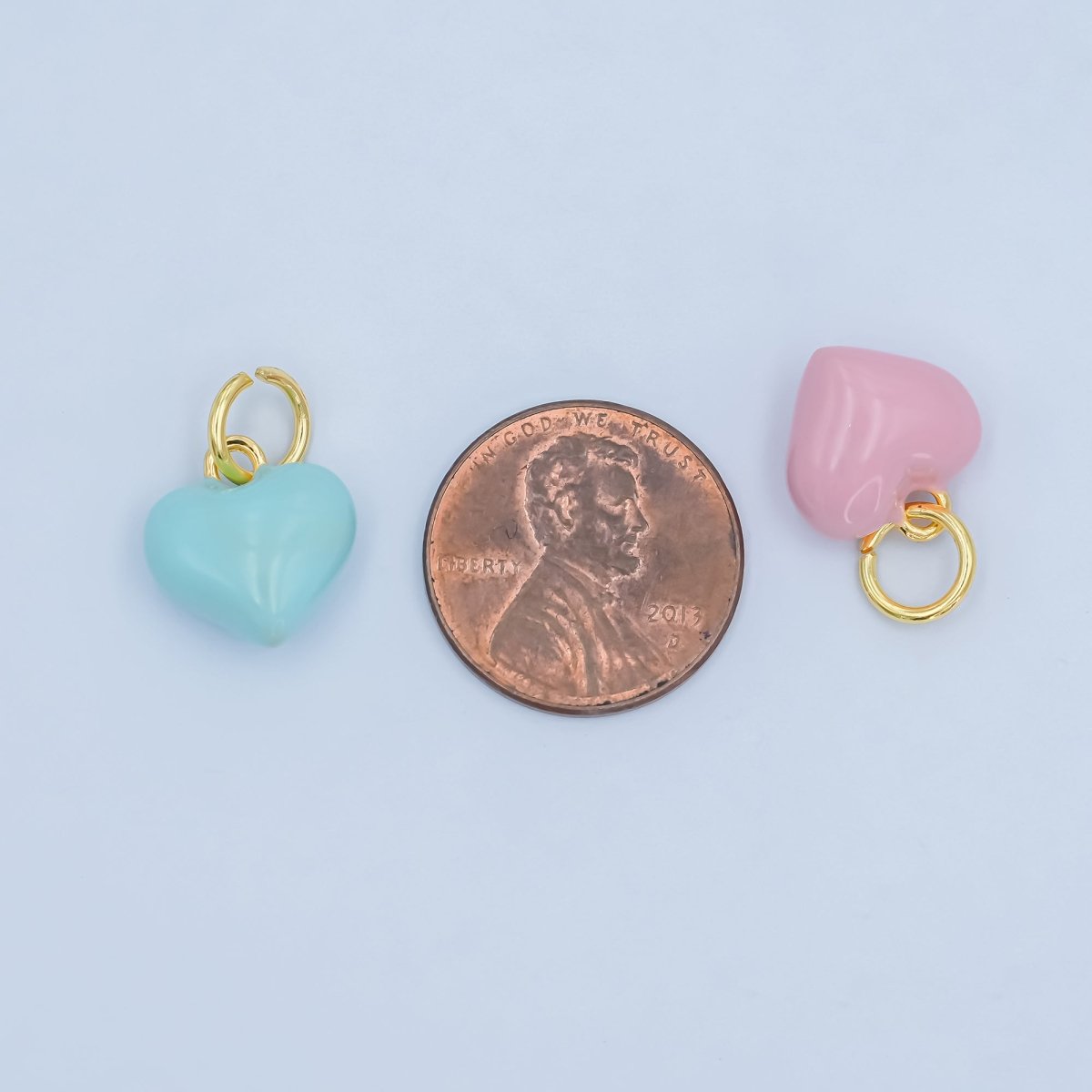 24K Gold Filled Blue, Pink Enamel Heart Multidimensional Charm | N078 - DLUXCA