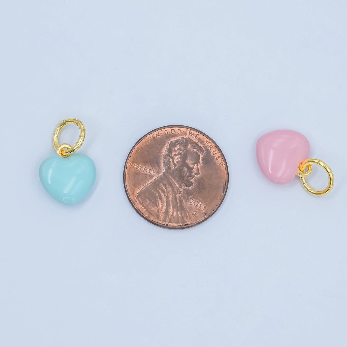 24K Gold Filled Blue, Pink Enamel Heart Multidimensional Charm | N079 - DLUXCA