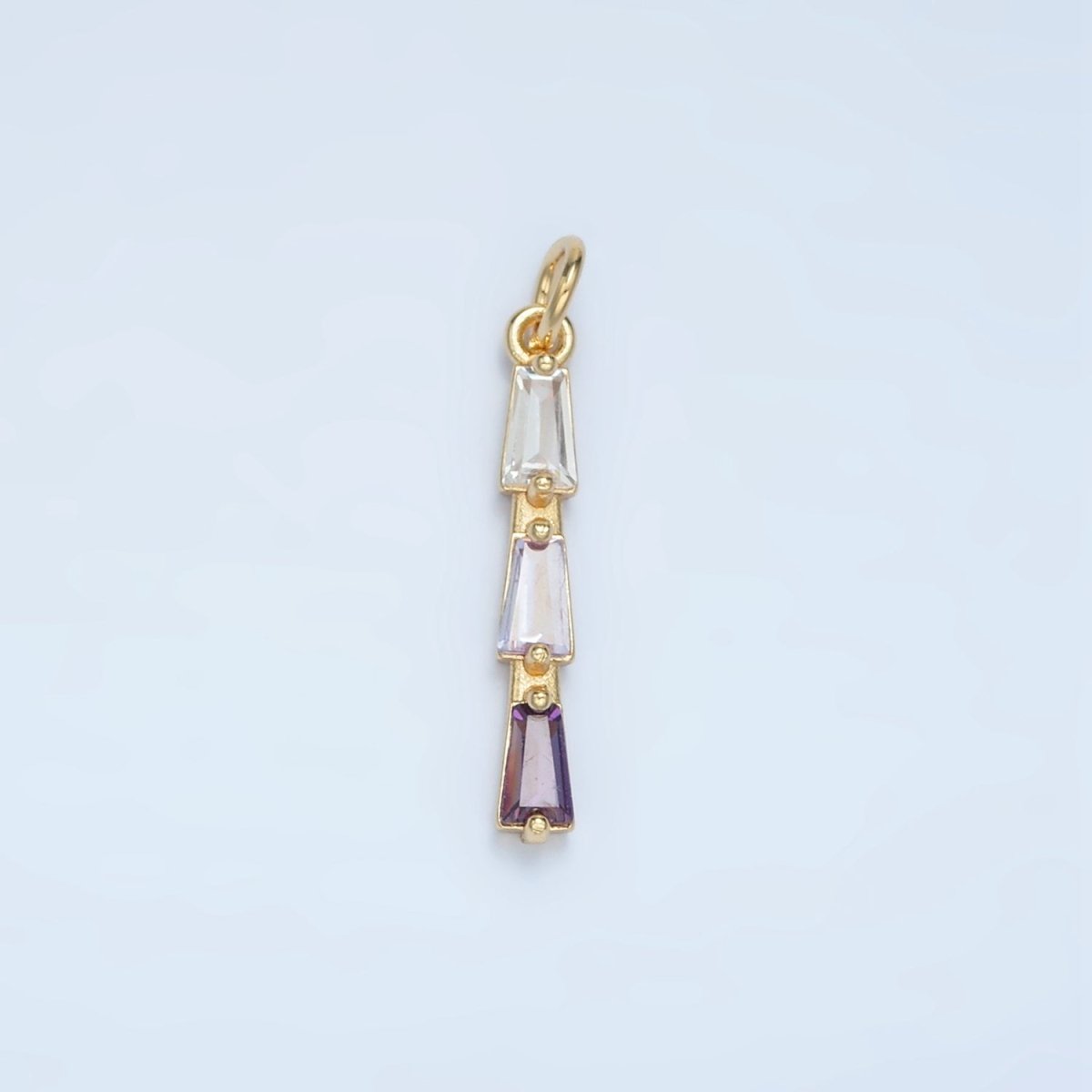 24K Gold Filled Blue, Pink, Purple, Green Gradient Baguette CZ Linear Charm | AG900 AG901 - DLUXCA