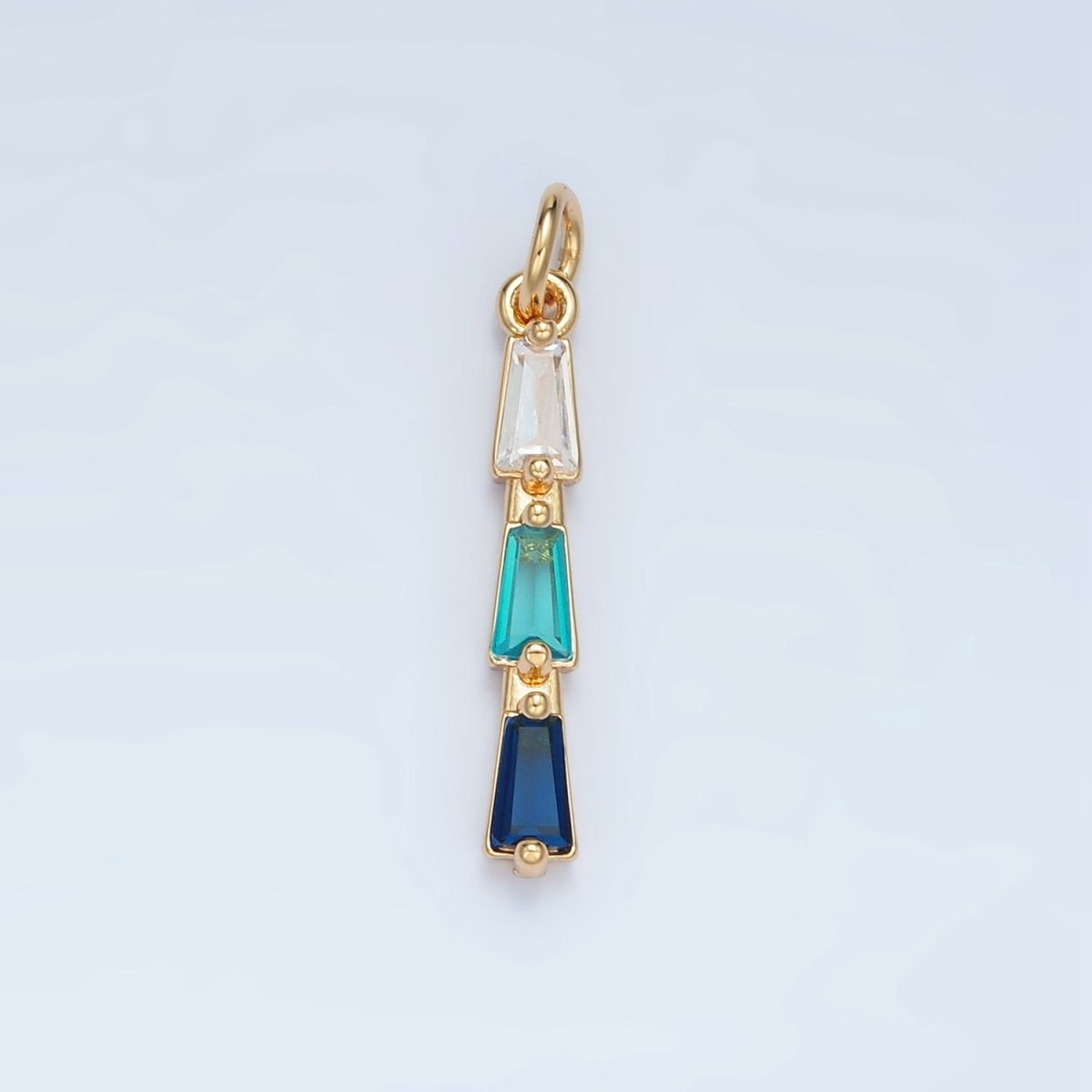 24K Gold Filled Blue, Pink, Purple, Green Gradient Baguette CZ Linear Charm | AG900 AG901 - DLUXCA